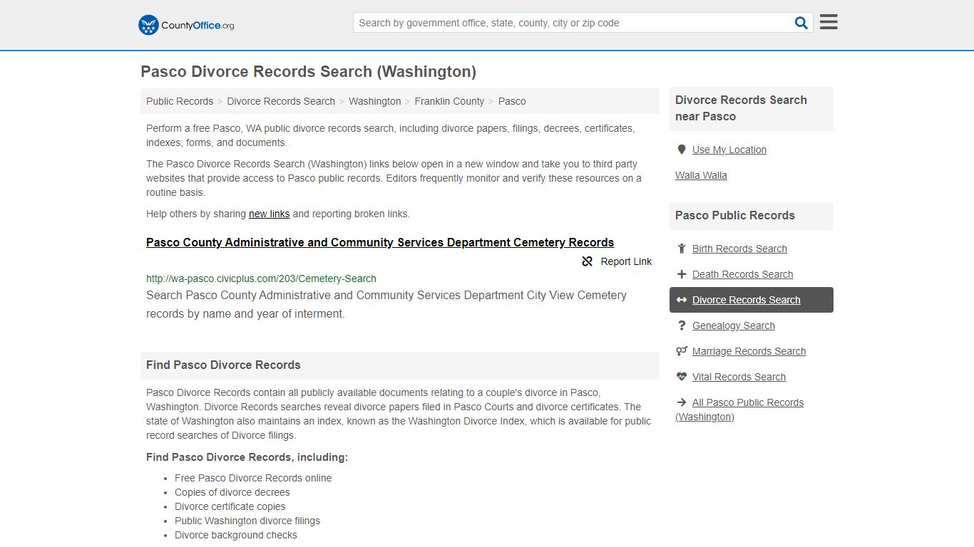 Pasco Divorce Records Search (Washington) - County Office